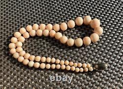 Vintage White Angel Skin Coral White Beaded Necklace clasp silver 77.3 gr