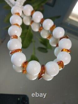 Vintage White Coral & Amber Bead 925 Sterling Silver Necklace