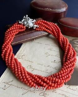 Vintage Women's Jewelry Beads Red Coral Necklace Sterling Silver 925 Clasp 108 g