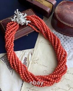 Vintage Women's Jewelry Beads Red Coral Necklace Sterling Silver 925 Clasp 108 g