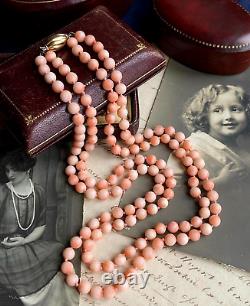 Vintage Women's Jewelry Necklace Beaded Coral Clasp Gold 750 18K Italy 43 gr