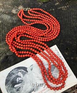 Vintage Women's Jewelry Necklace Beaded Red Coral Clasp Gold Italy 92.6 gr