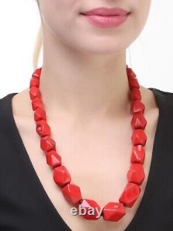 Vintage Women's Jewelry Necklace Beads Natural Red Coral 56 cm