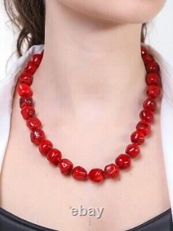 Vintage Womens Jewelry Necklace Beaded Natural Red Coral