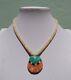 Vintage Zuni Indian Heishi Bead Turquoise Coral Onyx Mosaic Shell Necklace