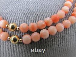 Vintage angel skin coral and 14k gold bead long necklace