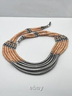 Vintage/antique Coral and Chrome 6 Strand Necklace 17