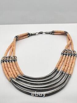 Vintage/antique Coral and Chrome 6 Strand Necklace 17