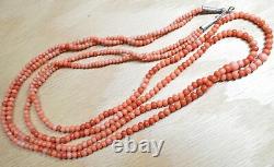 Vintage c. 1950 Two Strand Coral Bead Necklace 31 inches DMD X545B
