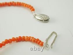 Vintage coral necklace graduated sterling silver hook clasp 15 1/2 long 7.3g