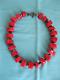 Vintage Dark Red Chunky Coral Necklace With Glass Beads 50cm Long, Polished 250g