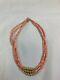 Vintage Estate Pink Coral Beaded Necklace With 14k Gold Accents