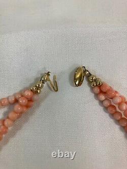Vintage estate pink coral beaded necklace with 14k gold accents