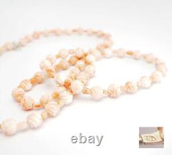 Vintage flower angel skin coral round bead long strand necklace