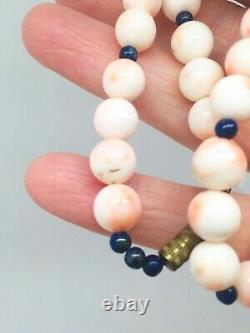Vintage genuine CORAL beads necklace lapis spacers natural CORAL