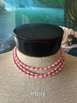 Vintage natural Pink angel skin CORAL oval barrel bead necklace 48 40g? NICE