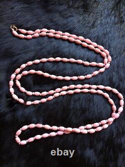 Vintage natural Pink angel skin CORAL oval barrel bead necklace 48 40g? NICE
