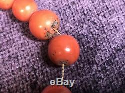 Vintage natural red coral bead (8-15 mm) necklace 172 g 12K gold