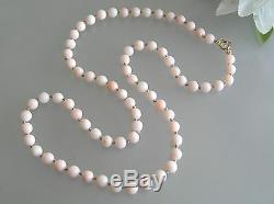 Vintage nature Angel skin sea coral 4.5-5mm bead necklace 14k gold clasp 16-36