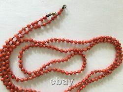 Vintage single row orange coral beads length approx 94 cm Boltring fastening