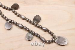 Vintrage Petite Southwest Sterling Silver Bead and Coral Pendant Necklace X082D