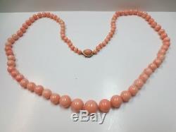 Vtg 14k Angel Skin Coral Beads Necklace 28 Hand Knotted 5-13mm Graduated Beads