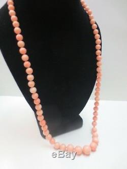 Vtg 14k Angel Skin Coral Beads Necklace 28 Hand Knotted 5-13mm Graduated Beads