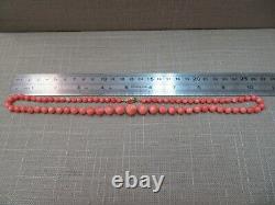 Vtg 14k Coral Beads Necklace 21 Hand Knotted 5-11mm Graduated Beads