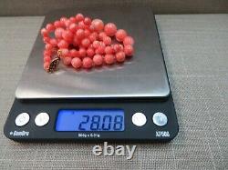 Vtg 14k Coral Beads Necklace 21 Hand Knotted 5-11mm Graduated Beads