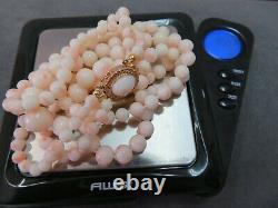 Vtg 14k Coral Clasp Angel Skin Coral Graduated Double Strand Necklace 18 & 19