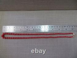 Vtg 14k Red Coral Beads Necklace 23 Hand Knotted 4-9mm Graduated Beads Undyed
