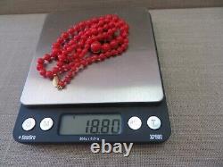 Vtg 14k Red Coral Beads Necklace 23 Hand Knotted 4-9mm Graduated Beads Undyed