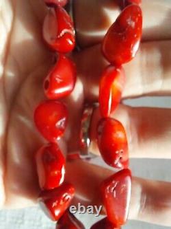 Vtg. 91.7 Undyed Natural Red Branch Coral Freeform Bead Statement Necklace 36