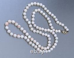 Vtg Angel Skin Coral Bead Necklace, 14K Clasp, 26 Long, 29 grams, 6mm Gems