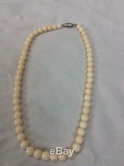 Vtg Angel Skin Coral Bead sterling silver Clasp necklace