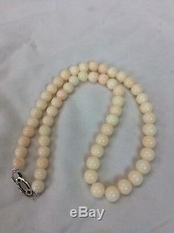 Vtg Angel Skin Coral Bead sterling silver Clasp necklace
