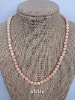 Vtg Angel Skin Coral Round Bead Barrel Clasp necklace 16