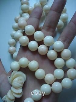 Vtg Antique GiftChunky 238g Deco Angel-Skin Coral 14mm Bead 36 NecklaceFree SH