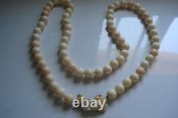 Vtg Antique Gift Chunky 238g Deco Angel-Skin Coral 14mm Bead 36 Long Necklace