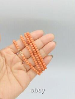 Vtg Antique Natural Salmon Coral Bead Necklace 14K Gold Filled 15.2g-24 4mm