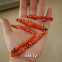 Vtg Antique Victorian Salmon Pink Red Old Coral Beaded Necklace 51g 1.8oz