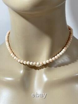 Vtg Art Deco Angel Skin Pale Pink Genuine Coral Bead Necklace Original Box 16