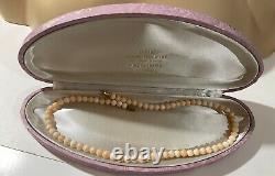 Vtg Art Deco Angel Skin Pale Pink Genuine Coral Bead Necklace Original Box 16
