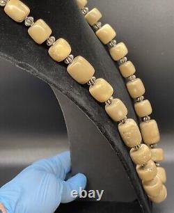 Vtg Bamboo Coral Barrel Bead Necklace, 31