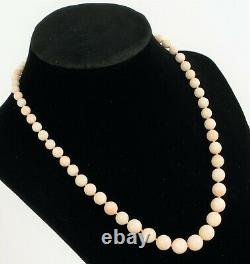 Vtg Beautiful 14k White Gold Clasp Pink Angel Skin Coral Graduated Bead Necklace