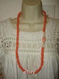 Vtg Chinese Angel Skin Pink Carvel Coral Freshwater Pearl Beads Necklace 32 L