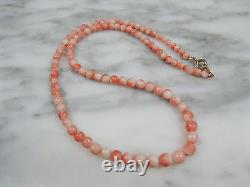 Vtg Chinese Natural Pink Angel Skin Coral Beaded Necklace Gold Tone Clasp 16