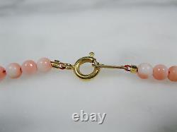 Vtg Chinese Natural Pink Angel Skin Coral Beaded Necklace Gold Tone Clasp 16