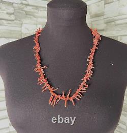 Vtg Coral beads necklace chain beautiful 23.5