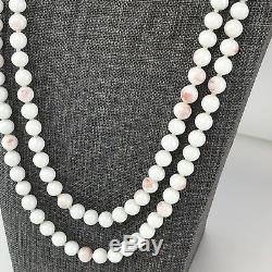 Vtg Double Strand 22 Angel Skin Coral Bead Necklace White Pink 9 mm Sterling